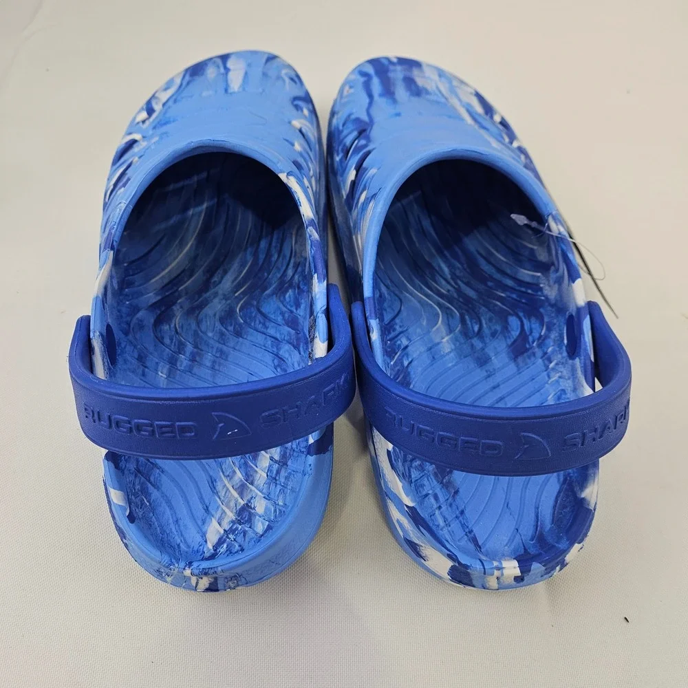 Rugged Shark Mens‎ Water Clogs Blue Marbled Floatable Slip On Shoes Size 8 NEW